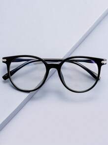 1入組透明輕量PC素面圓框眼鏡，適用於辦公及閱讀，無度數鏡片，適用於任何性別，炫酷眼鏡配件 - 黑色 - 查看 1