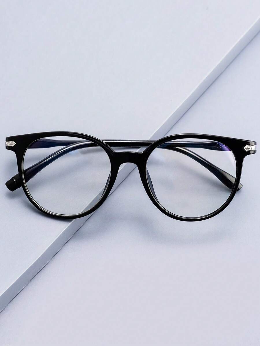 1入組透明輕量PC素面圓框眼鏡，適用於辦公及閱讀，無度數鏡片，適用於任何性別，炫酷眼鏡配件 - 黑色 - 查看 1