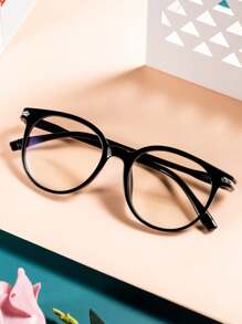 1入組透明輕量PC素面圓框眼鏡，適用於辦公及閱讀，無度數鏡片，適用於任何性別，炫酷眼鏡配件 - 黑色 - 查看 2