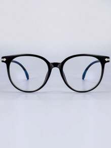 1入組透明輕量PC素面圓框眼鏡，適用於辦公及閱讀，無度數鏡片，適用於任何性別，炫酷眼鏡配件 - 黑色 - 查看 4