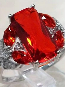 優雅定情戒指鑲嵌水色氧化鋯多種顏色供您選擇訂婚/結婚戒指派對裝飾 - 紅色 - 查看 1