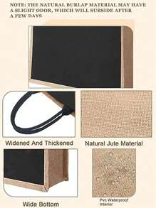 個性化首字母名字 A 到 Z 粉紅色花朵字母海灘粗麻布手提袋伴娘新娘派對女孩旅行禮物手提包黃麻大容量手提購物袋 - 黑色 - 查看 4