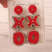 1pair Personalized Vintage Earrings, European And American Style Xoxo Letter, Pearl And Heart Shaped, Ins Style - XO Love Earrings - View 8