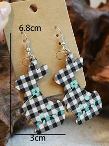 1對復活節兔子、花卉、格子、豹紋圖案新生兒多色輕便木雕激光切割雙面印花西式復古風格女士耳環 - 木質耳環 - 查看 7