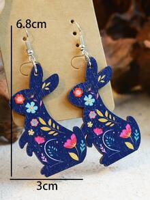 1對復活節兔子、花卉、格子、豹紋圖案新生兒多色輕便木雕激光切割雙面印花西式復古風格女士耳環 - 木質耳環 - 查看 9