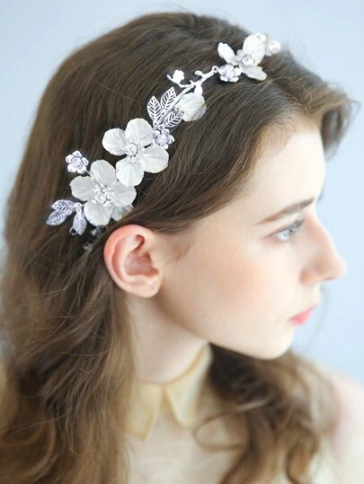 1件装女士花叶华丽复古新娘头饰新娘皇冠优雅波西米亚情人节婚礼发饰