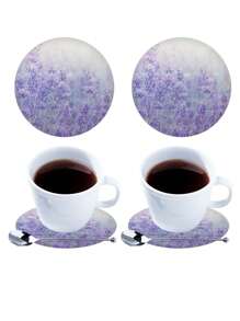 2入組紫色薰衣草印花耐熱、防滑家用杯墊,節日裝飾面皮革杯墊 - 彩色 - 查看 1