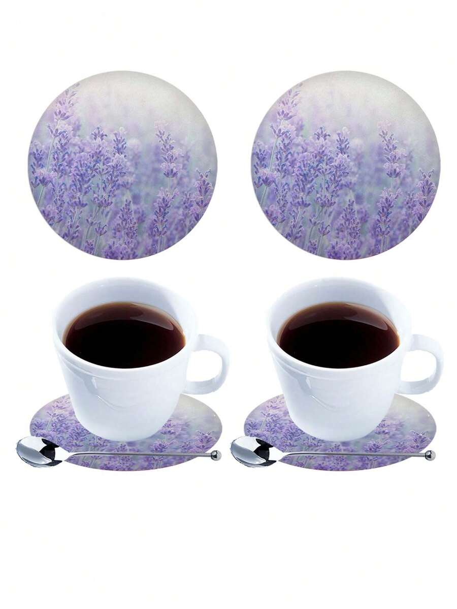 2入組紫色薰衣草印花耐熱、防滑家用杯墊,節日裝飾面皮革杯墊 - 彩色 - 查看 1