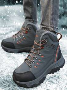 男士冬季保暖保暖内衬加厚防滑雪地靴，适合跑步、登山和徒步旅行等户外运动 - 深灰色 - 查看 2