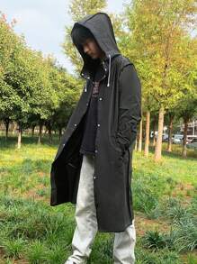 1pc Black Long Hooded Rain Poncho, Waterproof Jacket For Outdoor Activities Like Travel, Hiking, Fishing, Climbing - Black - View 8