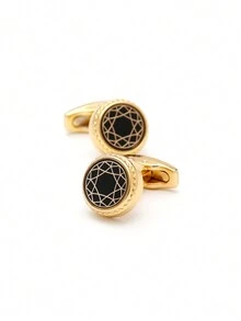 New French Fashion Pattern Round Gold Casual Cuff Buttons - Yellow Gold - View 2