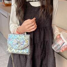 1入組閃亮亮的閃粉蝴蝶結和珍珠裝飾的女士/女孩斜肩袋 - 銀色 - 查看 2