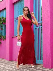 Women Sweater Dresses - Red - View 1
