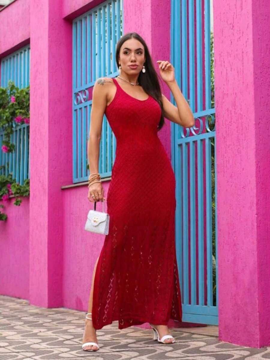 Women Sweater Dresses - Red - View 1