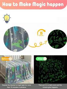 暗光恐龍抱毯，男女童可愛暖和柔軟的兒童毛毯，灰色幼兒毛毯，適合作為兒童聖誕、生日禮物，沙發毯、生日禮物、聖誕禮物、感恩節禮物，260GSM空調抱毯、午睡毯、動畫卡通毯，1,2,3,4,5,6,7,8,9,10歲生日禮物 - 黑色 - 查看 3