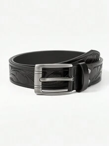 1 條時尚壓花針扣男士腰帶 - 黑色 - 查看 2