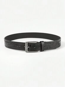 1 條時尚壓花針扣男士腰帶 - 黑色 - 查看 3
