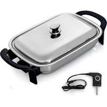 YONGSTYLE 16-Inch Electric Skillet - Rectangular Stainless Steel Pan with Handles and Lid Cover - Multicolor - View 6