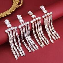 Exaggerated Rhinestone Long Fringed Big Drop Earrings Accessories for Girl Oversize Crystal Hanging Dangle Earrings Wedding Jewelry - Earrings - View 1