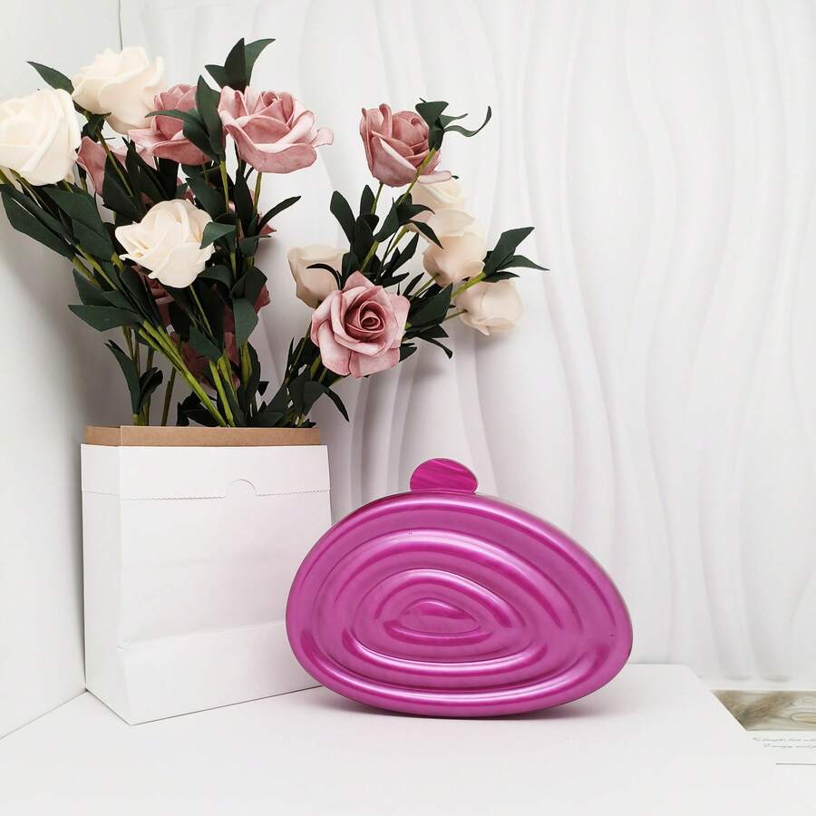 跨境新款貝殼螺旋紋壓克力印花包跨境時尚禮服包晚宴包單間斜角手拿包化妝包女式小方包 - 紫丁香色 - 查看 1