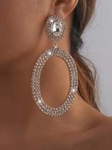 Fashionable Alloy Geometric Earrings With Rhinestone Detail, Palace Style, Unique Ear Accessory For Women - Gold - View 2