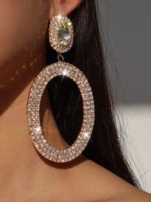 Fashionable Alloy Geometric Earrings With Rhinestone Detail, Palace Style, Unique Ear Accessory For Women - Gold - View 1