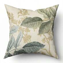 1 Pieza Funda De Almohada Con Estampado De Hojas Sin Relleno, Funda De Almohada Cuadrada De Estilo Simple Para Decoración Del Hogar, Funda Universal Para Cojín De Cuatro Estaciones Para Sala De Estar Y Dormitorio - Verde - Ver 2