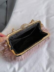 1pc Pink Clutch Bag Plush Shell Handbag For Evening Dressing, Fashionable Autumn & Winter - Pink - View 5