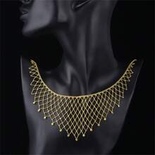 新到貨蕾絲針織網狀設計簡約鎖骨鏈,復古宮廷風格高端女士珠寶 - 金黃色 - 查看 1