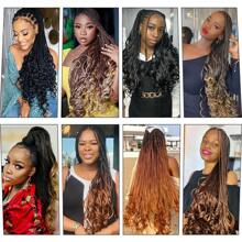 24英寸8束卷鬆波紋式法式辮髮,自然黑色牛奶捲曲鬆散、蓬鬆的辮髮,預拉直的法式卷曲髮,合成髮,可用於女神辮髮