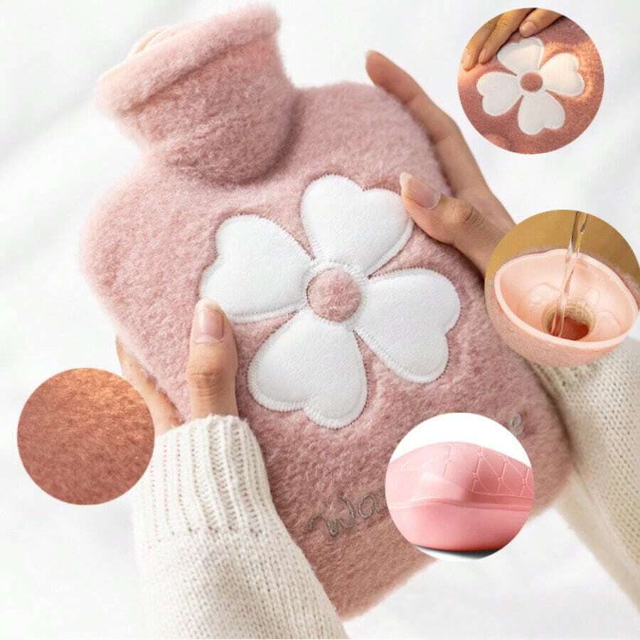 1個/16.91盎司可拆卸可洗的布套暖水袋,方便可愛的加厚pvc防爆手暖器。它可以保持40°c左右的溫度長達6小時！ - 粉色 - 查看 1