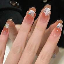 手工磨砂美甲板猫眼法式冰红渐变极简性感花朵网红光疗美甲 - 彩色 - 查看 3