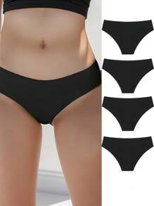 4pcs/Set Ladies Seamless Triangle Panties, Black - Black - View 1