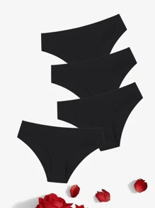 4pcs/Set Ladies Seamless Triangle Panties, Black - Black - View 2