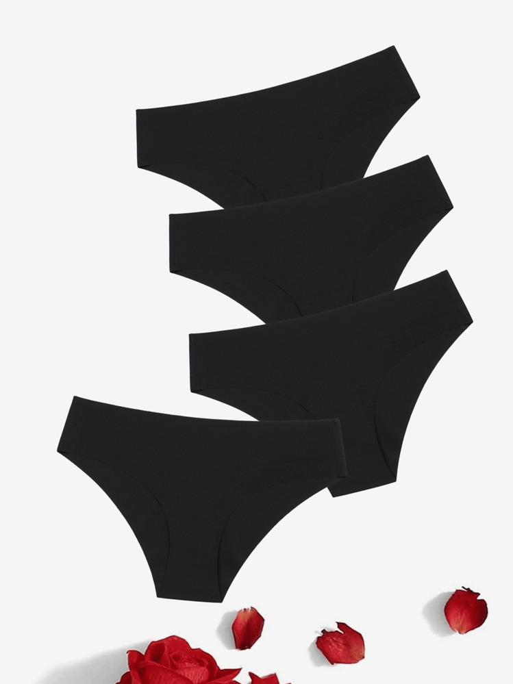 4pcs/Set Ladies Seamless Triangle Panties, Black - Black - View 2