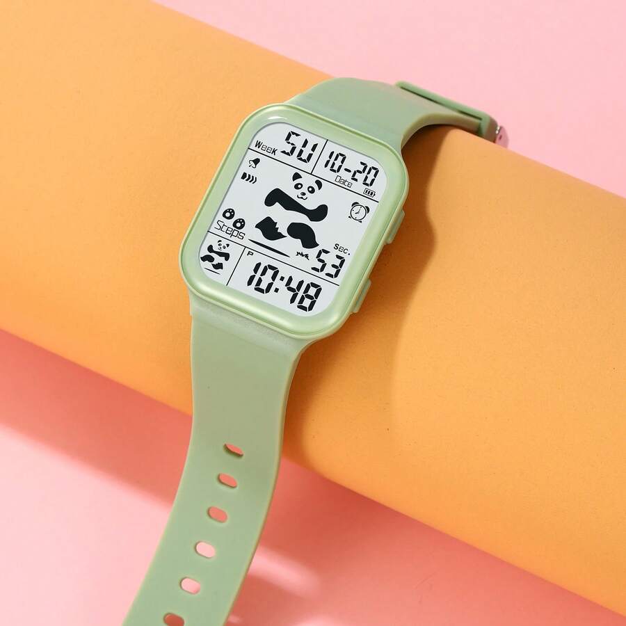 Skmei 男女通用熊貓形防水多功能電子手錶帶塑膠錶帶適合戶外運動 - 綠色 - 查看 1