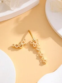 1pc Stainless Steel Navel Ring With Flower Design, 9 Cz Gems & 5 Rhinestones, For Women Daily Wear Valentines,Mom,Mother,Mother's Day,Gift - Three sections - View 9