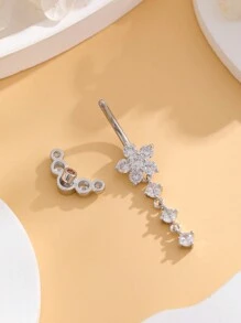 1pc Stainless Steel Navel Ring With Flower Design, 9 Cz Gems & 5 Rhinestones, For Women Daily Wear Valentines,Mom,Mother,Mother's Day,Gift - Three sections - View 7