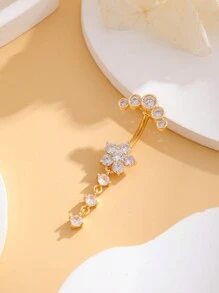 1pc Stainless Steel Navel Ring With Flower Design, 9 Cz Gems & 5 Rhinestones, For Women Daily Wear Valentines,Mom,Mother,Mother's Day,Gift - Three sections - View 8