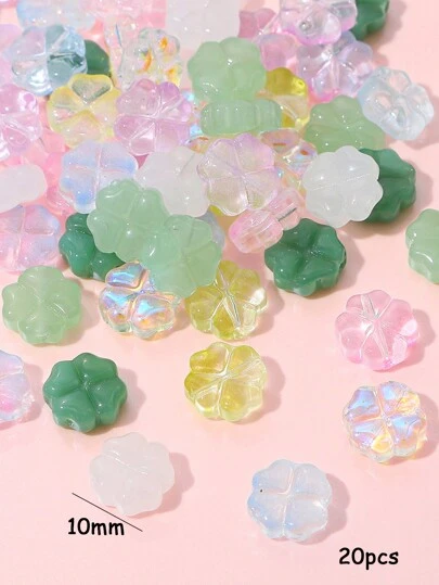 20pcs 10mm Multicolor Glass Lucky Four-Leaf Clover Loose Beads Elegant For Diy Handmade Bracelet Necklace Jewelry Making Craft Supplies