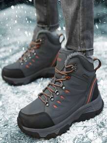 男士冬季保暖保暖内衬加厚防滑雪地靴，适合跑步、登山和徒步旅行等户外运动 - 深灰色 - 查看 1