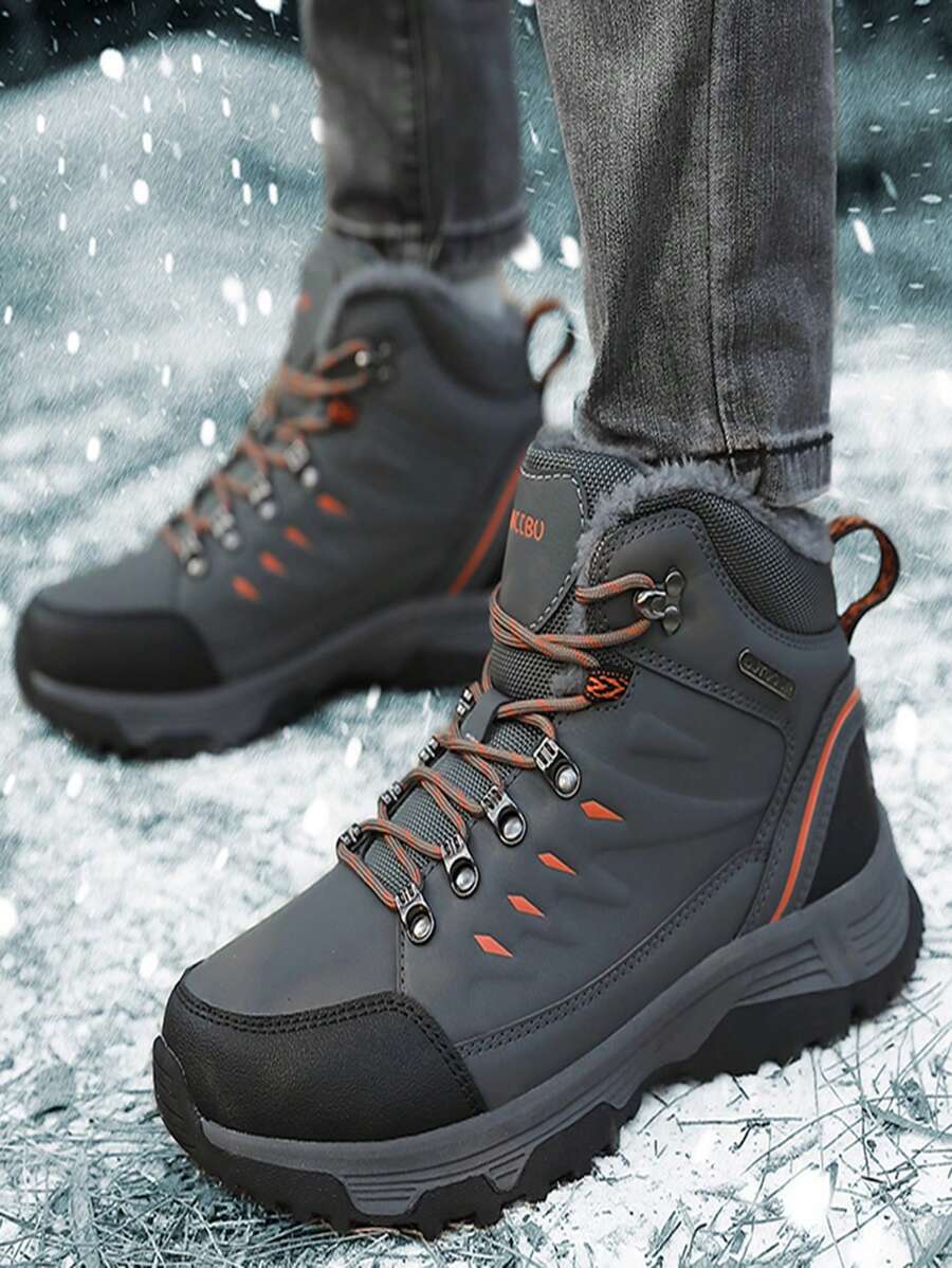 男士冬季保暖保暖内衬加厚防滑雪地靴，适合跑步、登山和徒步旅行等户外运动 - 深灰色 - 查看 1