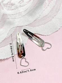 2 件組時尚女式水滴髮夾,帶有心形細節,龐克風格髮飾,適合日常佩戴,節日場合,可用於夾劉海和側發 - 銀色 - 查看 5