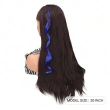 1 包彩色接发卷发单夹合成长发片适合女孩女士派对亮点假发片，适合各种场合，包括音乐节、派对、度假和所有季节 - 藍色 - 查看 4