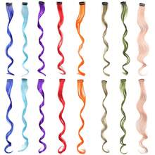 1 包彩色接发卷发单夹合成长发片适合女孩女士派对亮点假发片，适合各种场合，包括音乐节、派对、度假和所有季节 - 藍色 - 查看 2