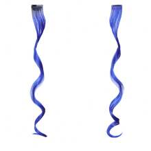 1 包彩色接发卷发单夹合成长发片适合女孩女士派对亮点假发片，适合各种场合，包括音乐节、派对、度假和所有季节 - 藍色 - 查看 3