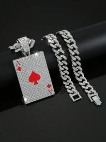 1入新款朋克撲克吊墜項鍊,街頭搖滾嘻哈風格,紅色滴油矩形撲克時尚吊墜項鍊男女適用 - 50cm1:1紅桃A - 查看 13
