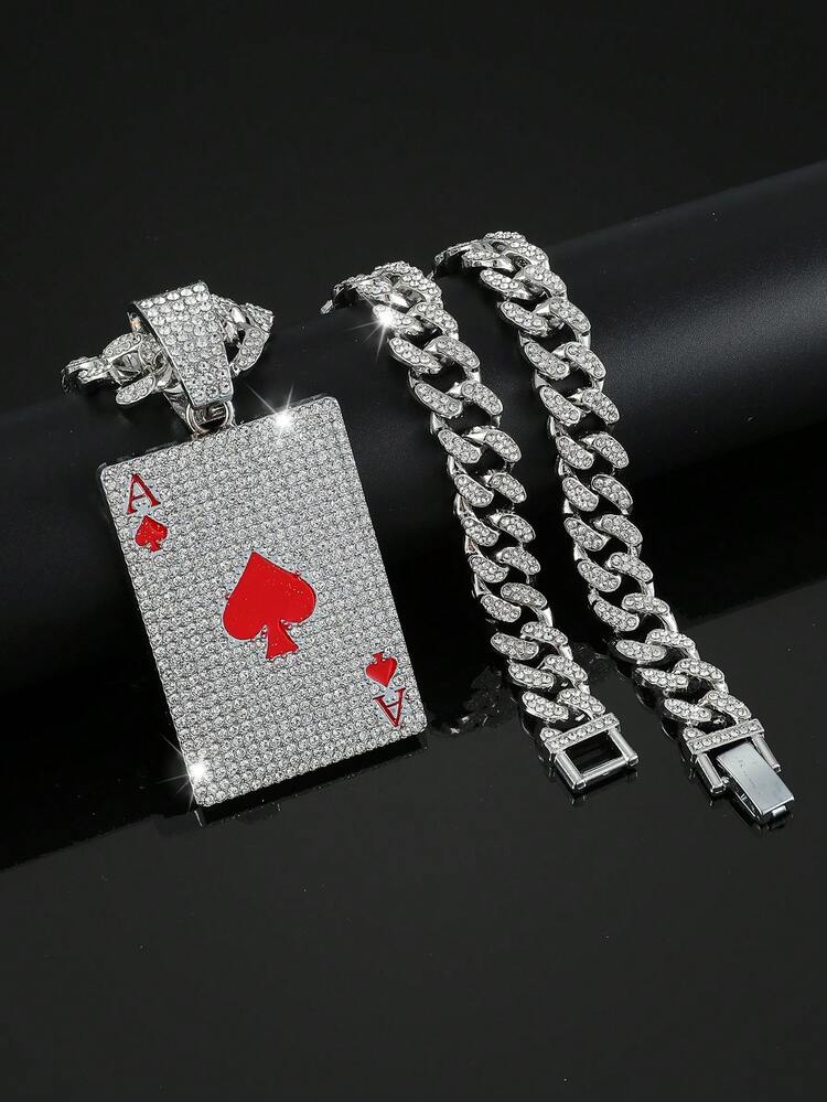 1入新款朋克撲克吊墜項鍊,街頭搖滾嘻哈風格,紅色滴油矩形撲克時尚吊墜項鍊男女適用 - 50cm1:1紅桃A - 查看 13