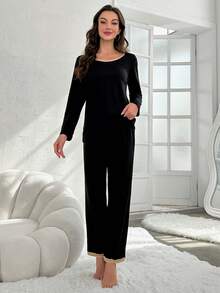 Women's Solid Color Homewear Set - Black - View 2
