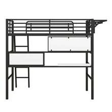 MERAX Twin Size Metal Loft Bed With 2 Shelves, A Desk And A Hanging Clothes Rack, Black And White - màu đen - Xem 6
